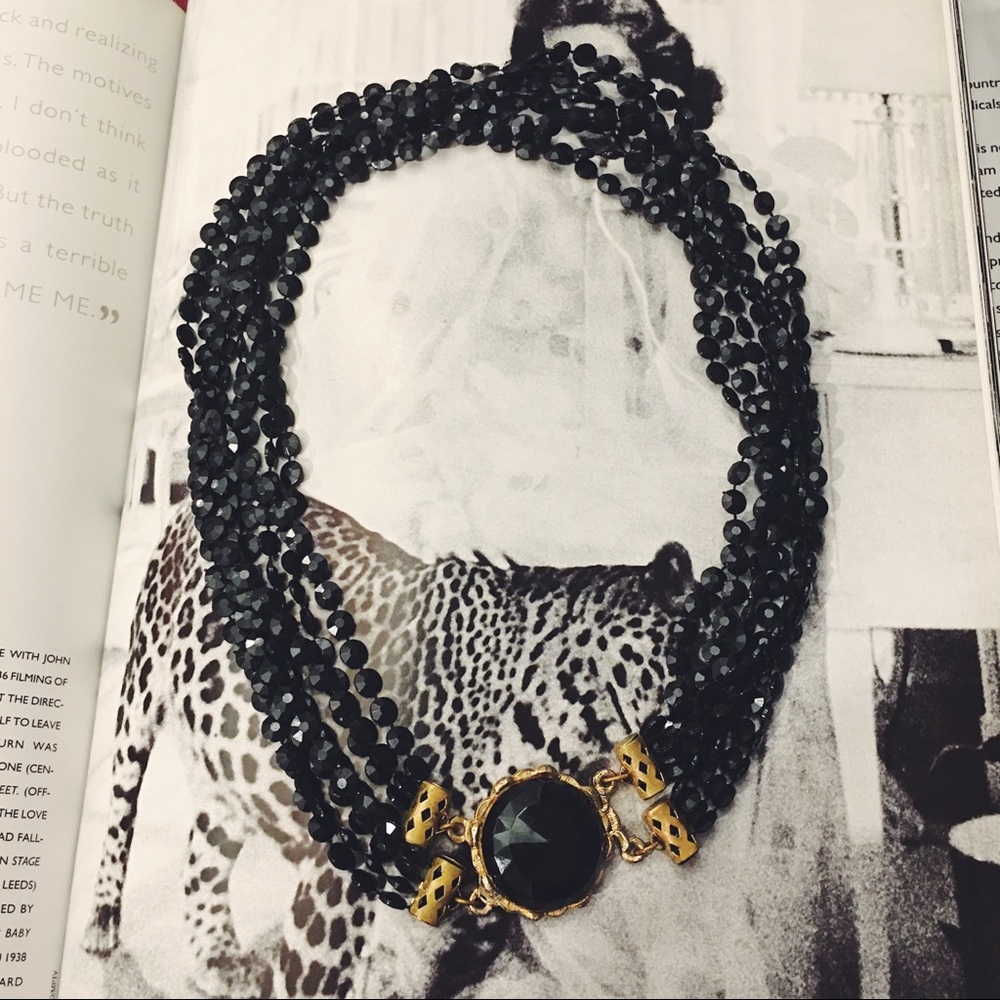 Black Gemstone Necklace/ clip earring